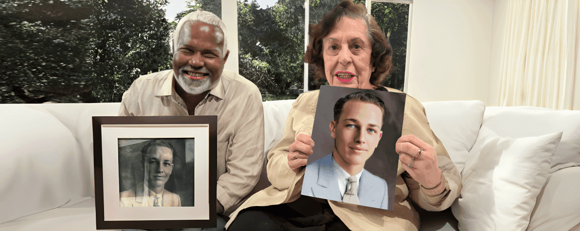 Damaged historical graduation photo before and after restoration